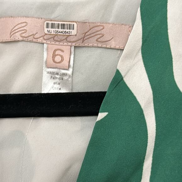 Hutch Long Sleeve Mini Dress Green and White Satin Size 6 - Picture 8 of 9